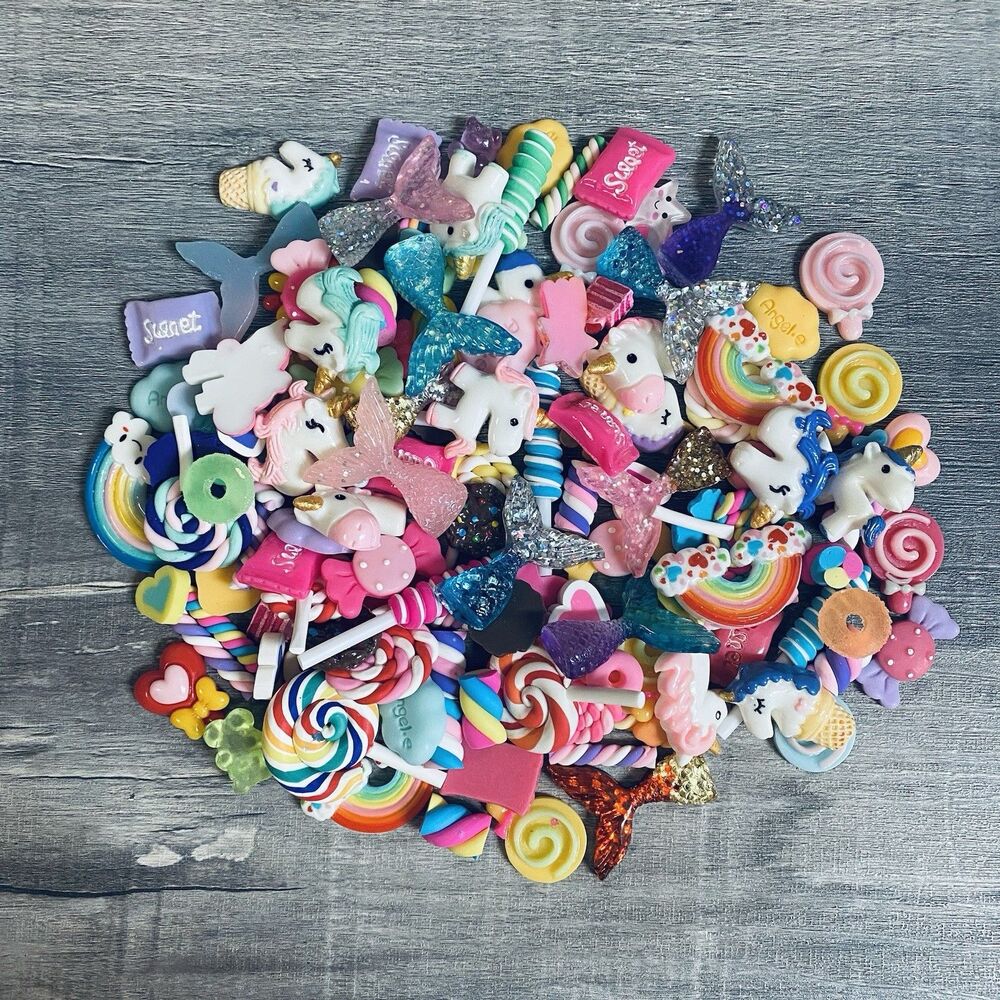 120Pcs Slime Charm Candy Design Plastic Polymer Mermaid Accessory for Crafting